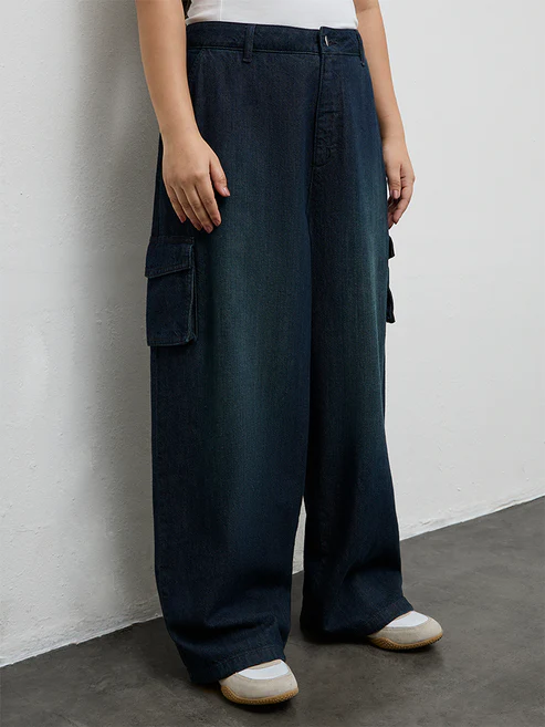 Gia Dark Green Cargo-Style High-Rise Jeans